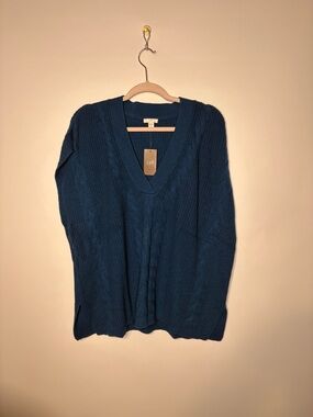 J. Jill Peacock Blue V-Neck Cable Vest Sweater Size Petite Large NWT